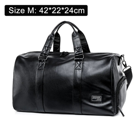 Large Sports Fitness Bag with Shoes Pocket for Men, Black Soft Leather, Big Gym Handbag, Outdoor Sports Luggage Pack, Tote Bags Zen fit plus