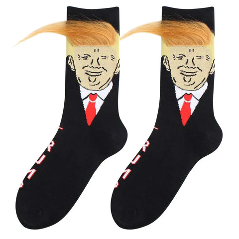 Socks Spoof Funny Donald Trump Socks With 3D Fake Hair Crew Socks Men Women Compression Socks Streetwear Hip Hop Sokken Homme Zen fit plus