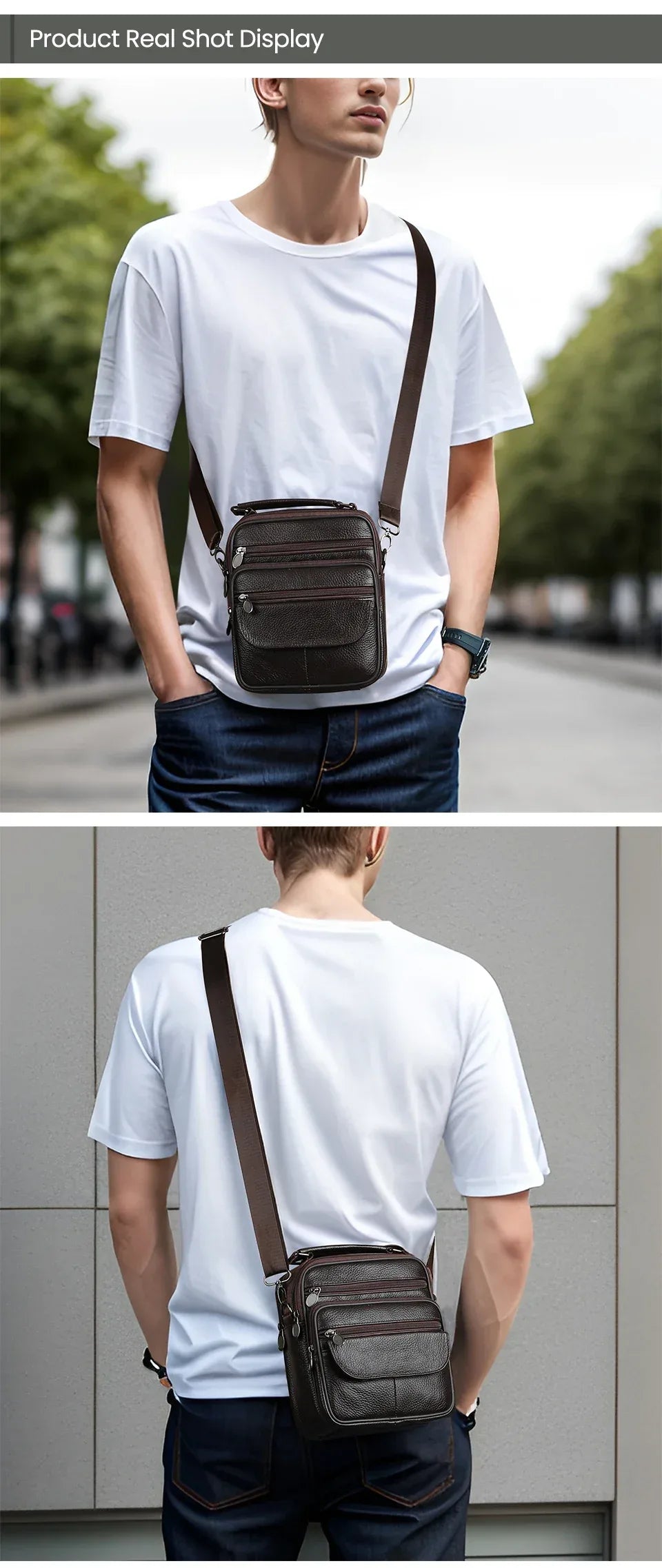 JOYIR Men Genuine Leather Crossbody Bags Messenger Bag for Male Trendy Shoulder Bags Casual Travel Sling Bag Handbags - Zen Fit Plus
