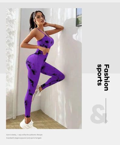Tie Dye Yoga Women's Tracksuit Fitness Yoga Sets Sportswear Workout Bra+High Waist Leggings Gym Clothing Seamless Sports Suits - Zen Fit Plus