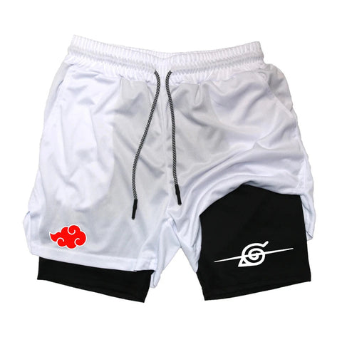 Men Anime Double Layer Shorts Gym Workout Printed Sports Multi-Performance Training Quick-Drying Jogging Pants Towel Pants M-3XL Zen fit plus