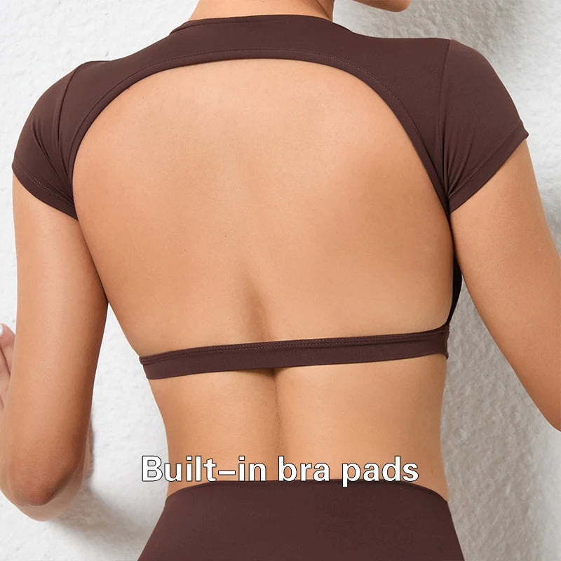 Hearuisavy Sports Shirts Breathable Workout Tops Fitness Sportswear Female Backless Yoga Clothing Sport Crop Tops Women Gym Top Zen fit plus