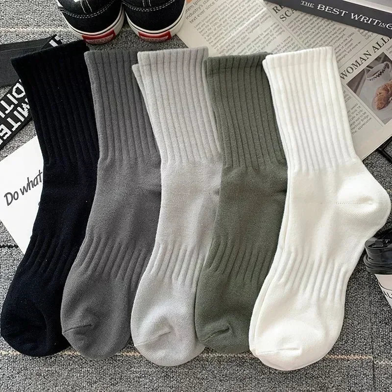 1/5 Pairs Thicken Cotton Men's Socks Solid Bottom Long Socks Black White Sport Socks Male Casual Harajuku Casual Basketball Sox Zen fit plus