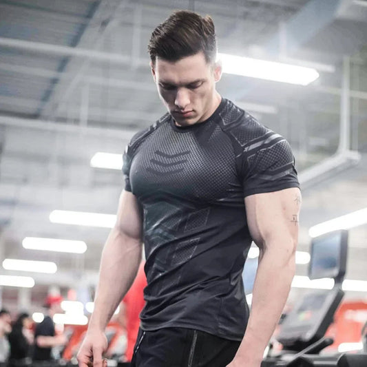 2024 Men Running Sports T-shirt Training Quick Dry Tight Short Sleeves Shirt Bodybuilding compress Fitness Tee Tops men Clothing Zen fit plus