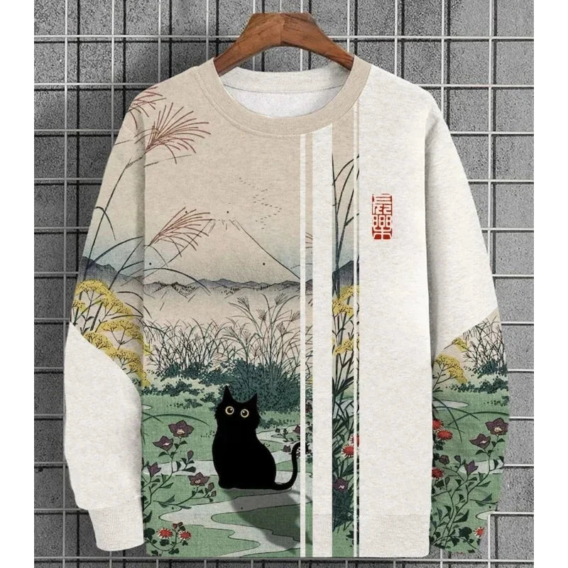 3D Printed Ukiyoe Men's Sweatshirt Autumn Oversized Hoodie Men's Long Sleeve T-shirt Tops Loose Casual Oversized Men's Clothing Zen Fit Plus