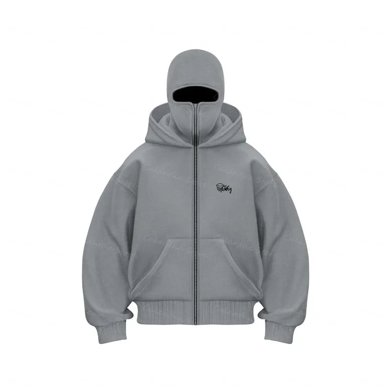Men's Winter Hoodie with Balaclava Face Mask Zipper Design Sports Jacket for Outdoor Activities Hiking Travel Running Sweatshirt Zen fit plus