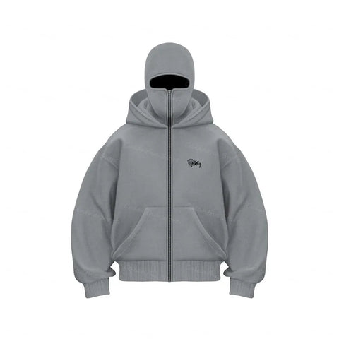 Men's Winter Hoodie with Balaclava Face Mask Zipper Design Sports Jacket for Outdoor Activities Hiking Travel Running Sweatshirt Zen fit plus