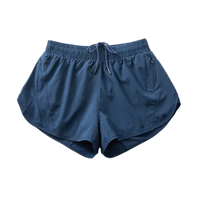 (S-2XL)2 in 1 Women Zipper Pocket Quick Dry Running Shorts 2 Layer Gym Yoga Fitness Badminton Tennis Training Sport Short Pants Zen fit plus