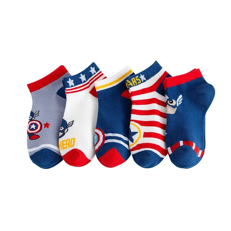 5 Pairs Spiderman Children Socks Anime Kids Boys Short Sock Kawaii Child Cartoon Baby Summer Spring Boat Socks Kids Gift 1-12Y - Zen Fit Plus