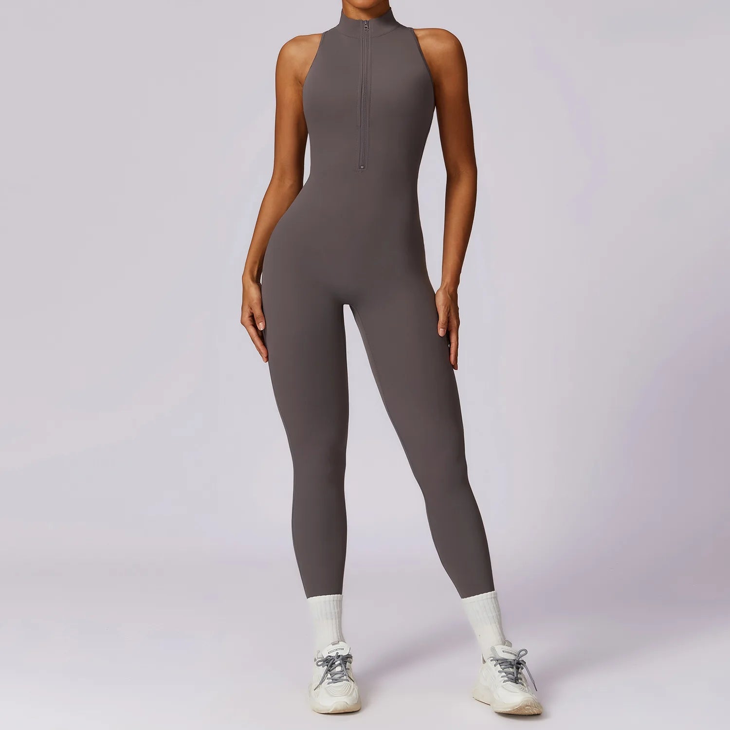 V Back One-piece Suit Women Sports Jumpsuit  Zippers Yoga Rompers Backless Sportswear Women Sleeveles Workout Bodysuits Female Zen fit plus