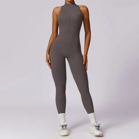 V Back One-piece Suit Women Sports Jumpsuit  Zippers Yoga Rompers Backless Sportswear Women Sleeveles Workout Bodysuits Female Zen fit plus