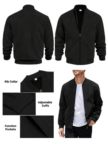 Men's suede nap fabric casual jacket Round neck zipper Solid color Sport Bomber Jacket Casual edition sports and golf fashion - Zen Fit Plus
