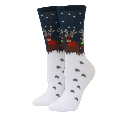 1 pair of Christmas tree, old man and reindeer fashion trend ladies Christmas medium cotton socks - Zen Fit Plus
