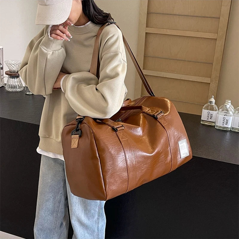 Gym Bag Women'S PU Leather Travel Totes Duffle Sports Fitness Casual Luggage Handbag Shoes Pocket Shoulder Weekend Outdoor Bag Zen fit plus