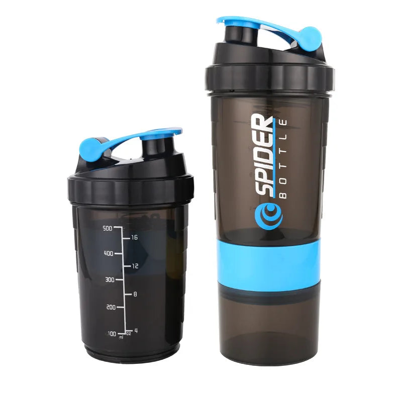 500ml Portable Protein Powder Shaker Bottle High Capacity Drinking Container with Powder Case Plastic Blender Sports Water Cup Zen fit plus