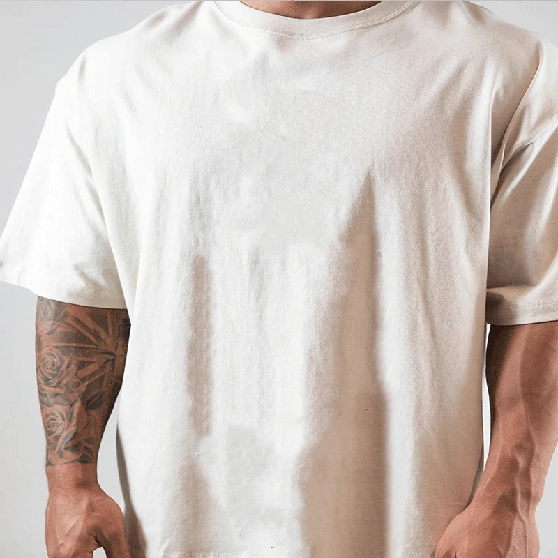 JAPAN&UK Cotton Gym Shirt Sport T Shirt Men Short Sleeve Running Shirt Men Workout Training Tees Fitness Loose large size M-XXXL Zen fit plus