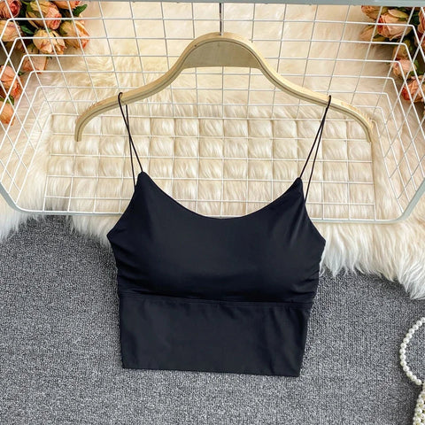 Women Crop Tops Sexy Solid Color Camisole Ice Silk Tube Top Seamless Sports Tank Top Wireless Underwear Padded Bra Bralette Vest Zen fit plus
