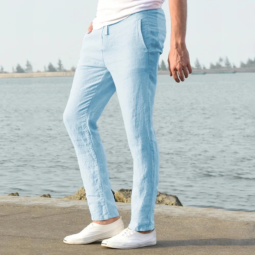 Men's Cotton Linen Pants Male Autumn New Breathable Solid Color Linen Trousers Fitness Streetwear S-3XL Zen fit plus