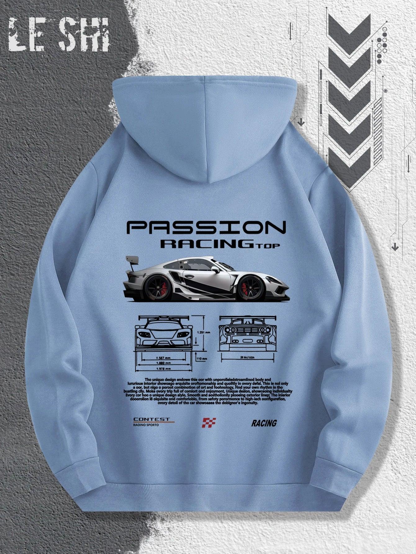 Men'S Passionate Racing Graphic Hoodie Featuring Race Cars and Sports Car Illustrations, Perfect for Everyday Wear - Zen Fit Plus