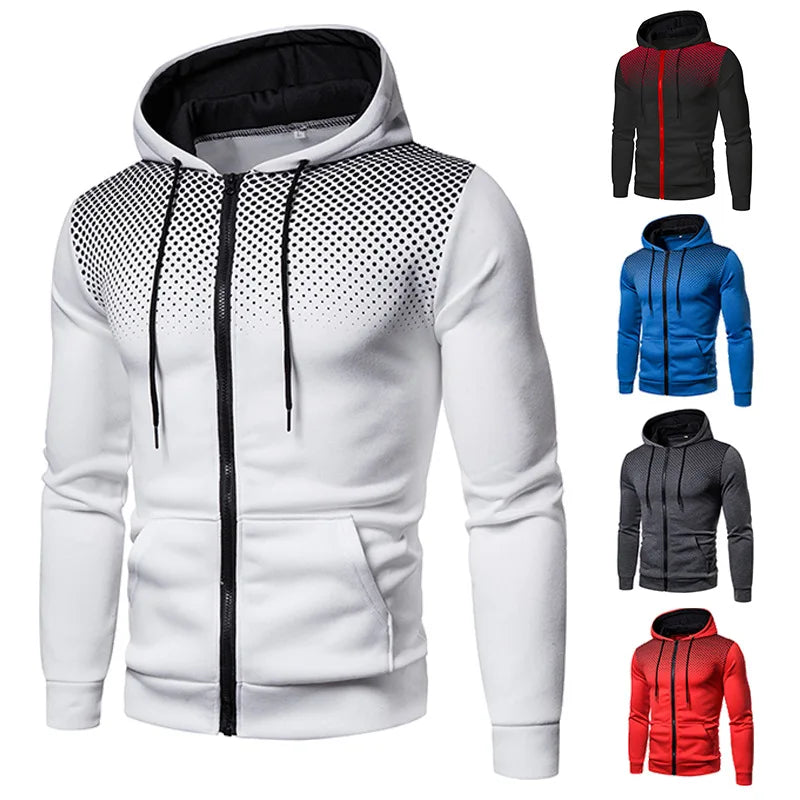 Men's Hoodie Zipper Pocket Polka Pot Print Hoodie Sweatshirt Sport Outdoor Casual Everyday Hoodie Slim Fit Sweatshirt Zen fit plus