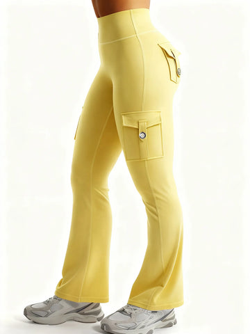 Essential Women's Fitness Pants: High-Waisted Flared Workout Pants with Pockets, Shaping and Tummy-Control Fitness Pants. - Zen Fit Plus