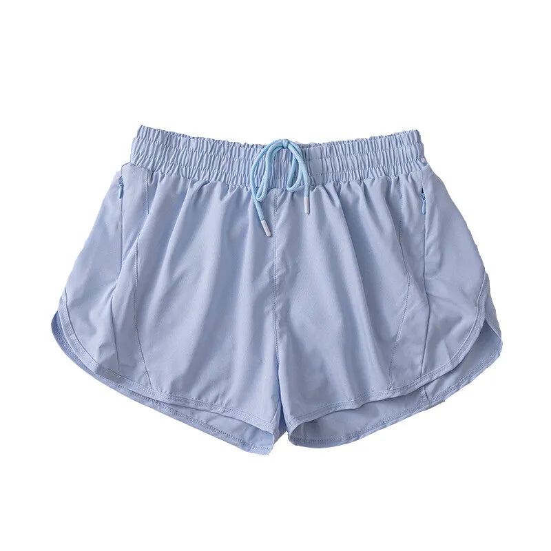 (S-2XL)2 in 1 Women Zipper Pocket Quick Dry Running Shorts 2 Layer Gym Yoga Fitness Badminton Tennis Training Sport Short Pants Zen fit plus