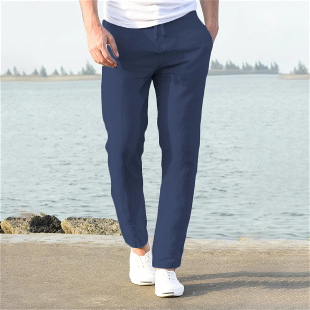 Men's Cotton Linen Pants Male Autumn New Breathable Solid Color Linen Trousers Fitness Streetwear S-3XL Zen fit plus