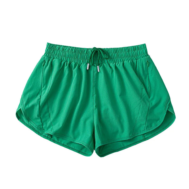 (S-2XL)2 in 1 Women Zipper Pocket Quick Dry Running Shorts 2 Layer Gym Yoga Fitness Badminton Tennis Training Sport Short Pants Zen fit plus