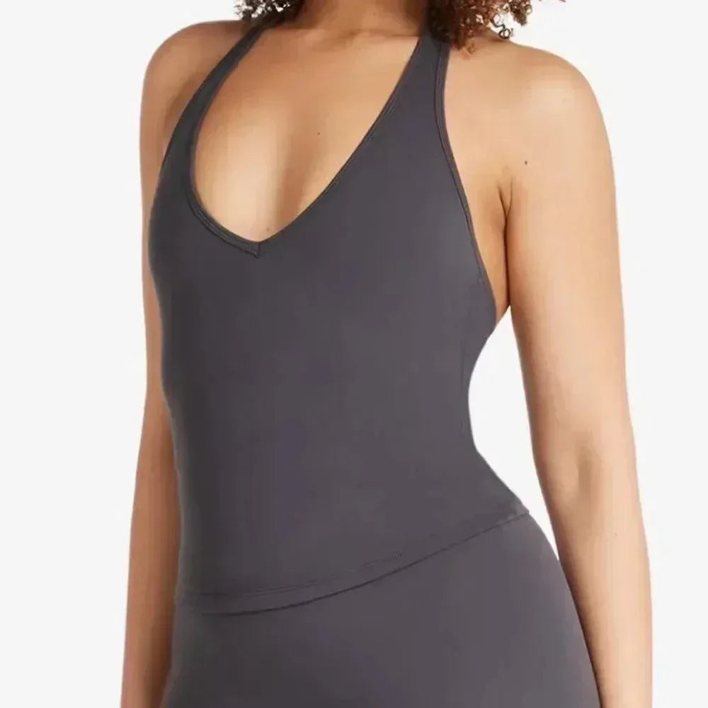 Women sexy halter halter fitness wear Yoga vest with chest pad Sports bra Sports shorts Yoga fitness clothing - Zen Fit Plus