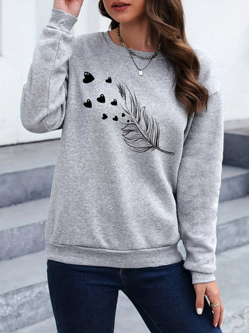 Loose Sweatshirt Casual Long Sleeve Women Autumn and winter Comfortable Pullover Crewneck Loose Female Clothes - Zen Fit Plus