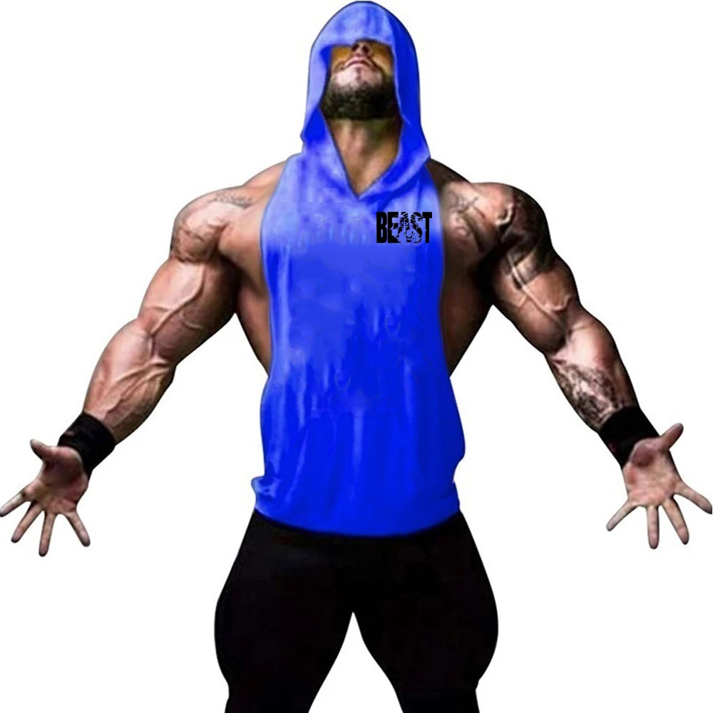 Men's Sports Running Vest Summer Top Weight Training Bodybuilding Vest Gym Workout Fitness Hoodie Men's Hooded Vest Zen fit plus