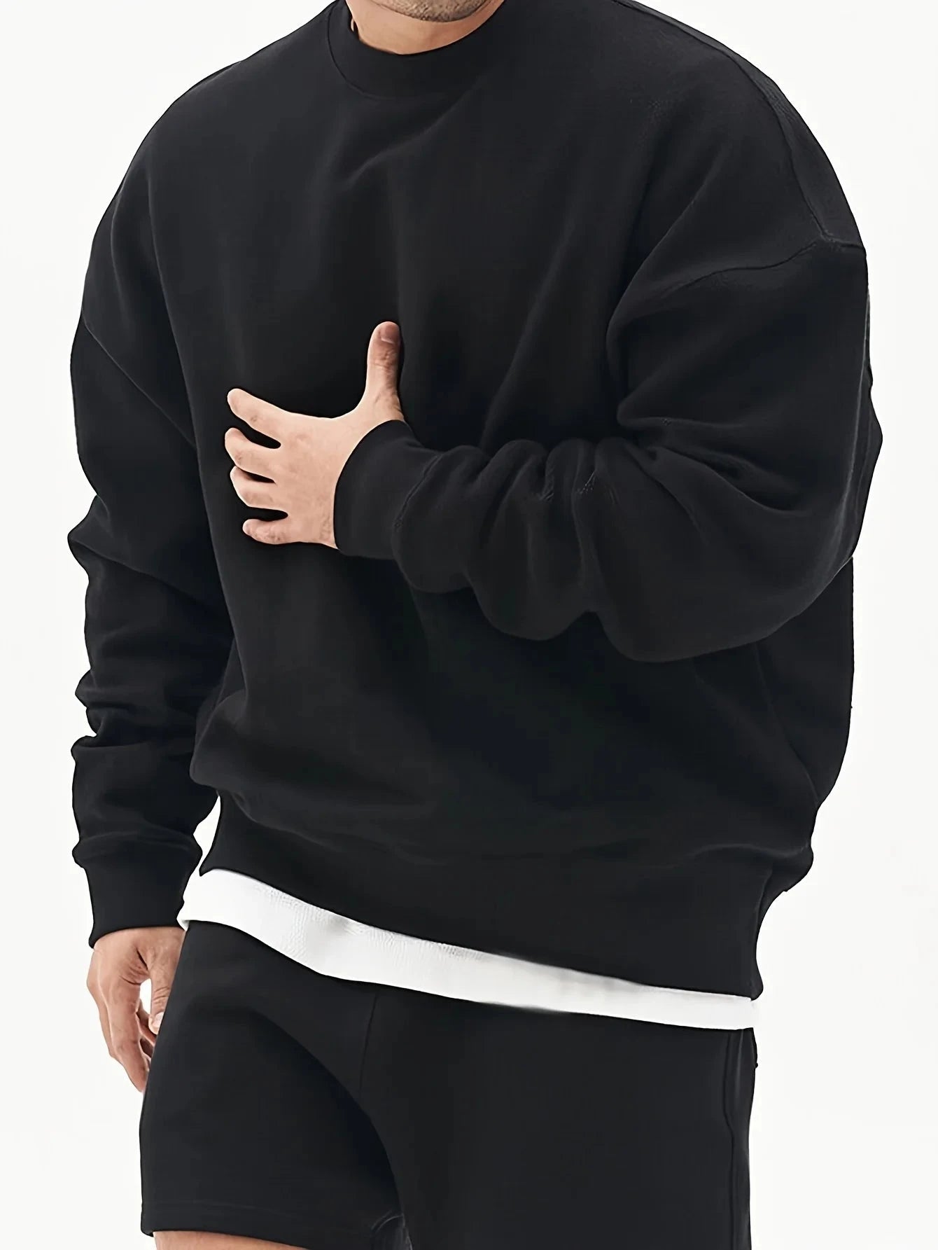 Men's Fashion - Forward Casual Trendy Solid - colored Crew - Neck Sweatshirt for Effortless Everyday Urban Street Styles Zen Fit Plus