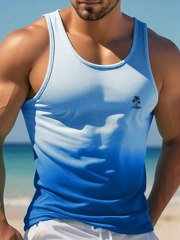 2024 New Summer Casual Men's Sleeveless T-shirt Hawaiian Style Men's Fashion Crew Neck Tank Top Outdoor Beach Men's Tank Top Zen fit plus