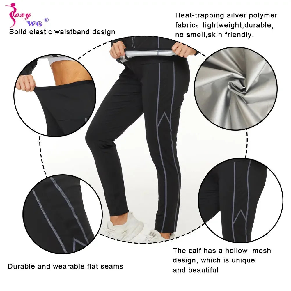 SEXYWG Women Sauna Suit for Weight Loss Sweat Top Pants Fitness Jacket Leggings Thermo Long Sleeves Trousers Body Shaper Gym Zen fit plus