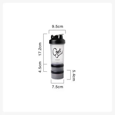 500ml Plastic Water Bottle Three Layer Protein Powder Shaker Large Capacity Stirring Cup Portable Exercise Shaker Spring Cups Zen fit plus
