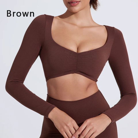 DIAS FIT JOY Nylon Gym Top Yoga long sleeved T-shirt tight pleated sports top women's waist tight yoga top Zen fit plus