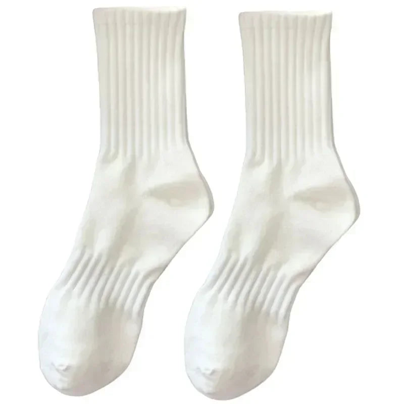 1/5 Pairs Thicken Cotton Men's Socks Solid Bottom Long Socks Black White Sport Socks Male Casual Harajuku Casual Basketball Sox Zen fit plus