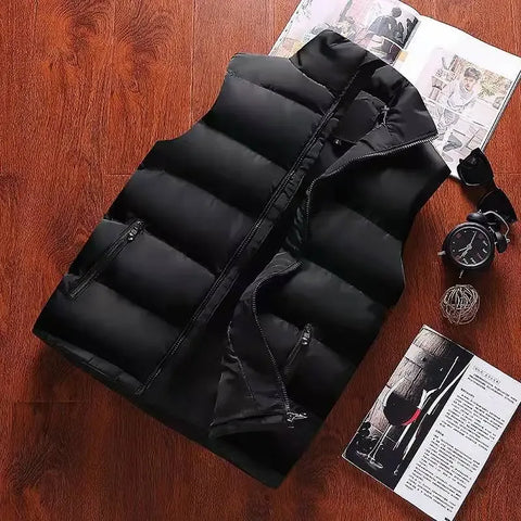 Mens Vest Jacket Warm Sleeveless Jackets Winter Waterproof Zipper Coat Autumn Stand-up Collar Casual Waistcoat Brand Clothing - Zen Fit Plus