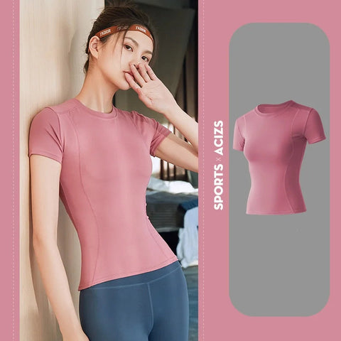 2024 Women's Sports Fitness Clothing Slim Running Sweat Absorbing Skinny Yoga Clothes Quick Drying Clothes Short Sleeved T-shirt Zen fit plus