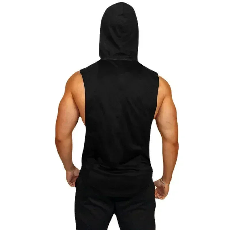 MACHINE FITNESS Mens Gym Hooded Tank Top Cotton Bodybuilding Clothing Summer Muscle Fit Sleeveless Hoodies Shirt Sports Singlets - Zen Fit Plus