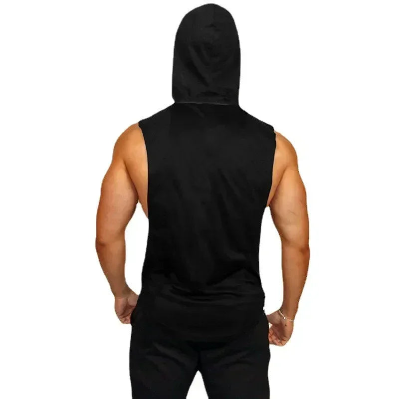 MACHINE FITNESS Mens Gym Hooded Tank Top Cotton Bodybuilding Clothing Summer Muscle Fit Sleeveless Hoodies Shirt Sports Singlets Zen fit plus