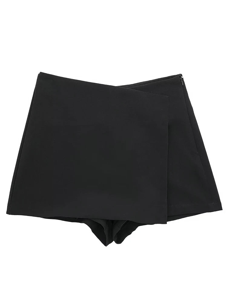 Willshela Women Fashion Solid Asymmetrical Side Zipper Skirts Shorts Vintage High Waist Female Chic Lady Shorts Zen fit plus