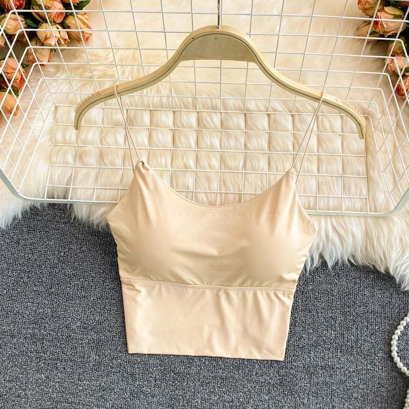 Women Crop Tops Sexy Solid Color Camisole Ice Silk Tube Top Seamless Sports Tank Top Wireless Underwear Padded Bra Bralette Vest Zen fit plus