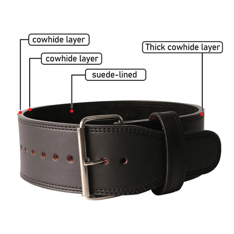 Black Leather Powerlifting Belt Cowhide Weightlifting Belt Gym Squat&Deadlift Adjustable Waist Support Strength Training Brace Zen fit plus