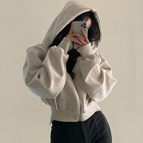 Fashion Zipper Hood Sweatshirt Women Autumn Long Sleeve Crop Tops Casual Y2K Hoodies Streetwear Harajuku Female Jackets Coats Zen fit plus