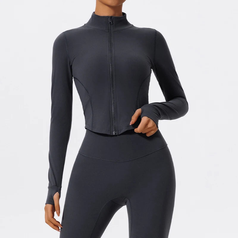 Hearuisavy Ultra-Soft Fabrics Casual Tight Sports Jackets Women Zipper Yoga Clothes Female Quick-Dry Long Sleeve Sportswear Zen fit plus