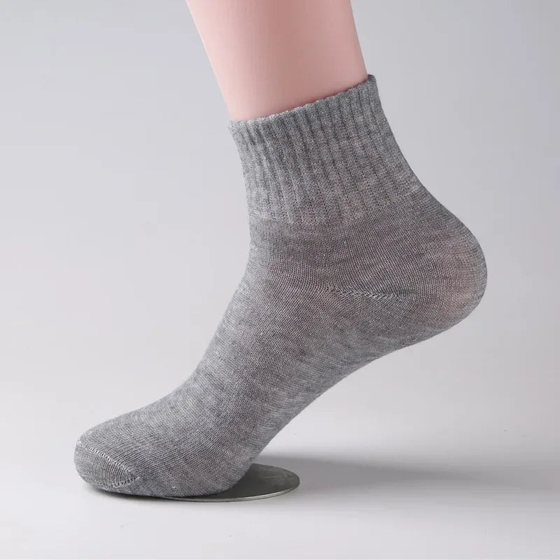 10 pairs of men's mid-calf socks black, white and gray cotton socks for all seasons, solid color match - Zen Fit Plus