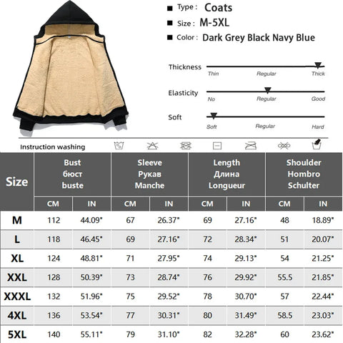 Winter Lambswool Coats Thicken Warm Jackets Long Sleeve Zipper Hoodies Casual Sports Fleece Black Coat Hooded Men Women Jacket - Zen Fit Plus