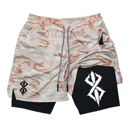 Summer Shorts for Men 2 in 1 Athletic Gym Workout Running Performance Shorts Print with Phone Pocket Quick Dry Breathable Zen fit plus