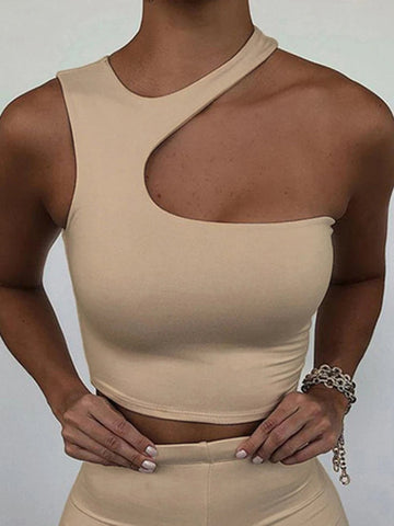 Cut Out Sexy Crop Off Shoulder Solid Skinny Sport Short Tops Women Tank Irregular Summer Tube Tops Zen fit plus